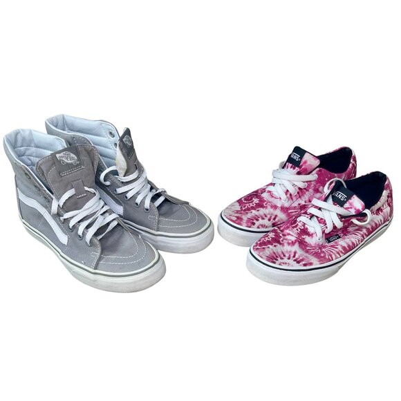 VANS Youth US 5.5 Sk8 Hi-Tops Gray White High Top Pink Skater Sneakers Lot - Picture 1 of 11